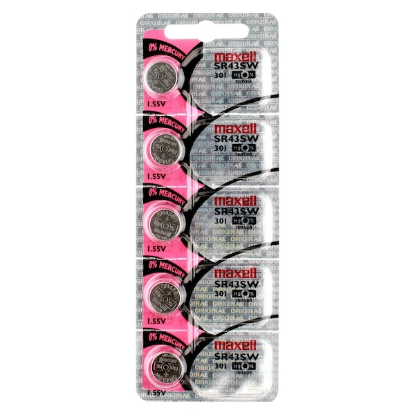 Maxell Silver Oxide SR43SW High Drain Watch Battery Replace 301/386, 21132SO, PK 5 SR43SW - main